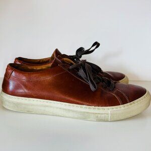 Gustin Brown Leather Lace Up Low Top Sneakers Mens 8 Made in Italy Horween Dubli